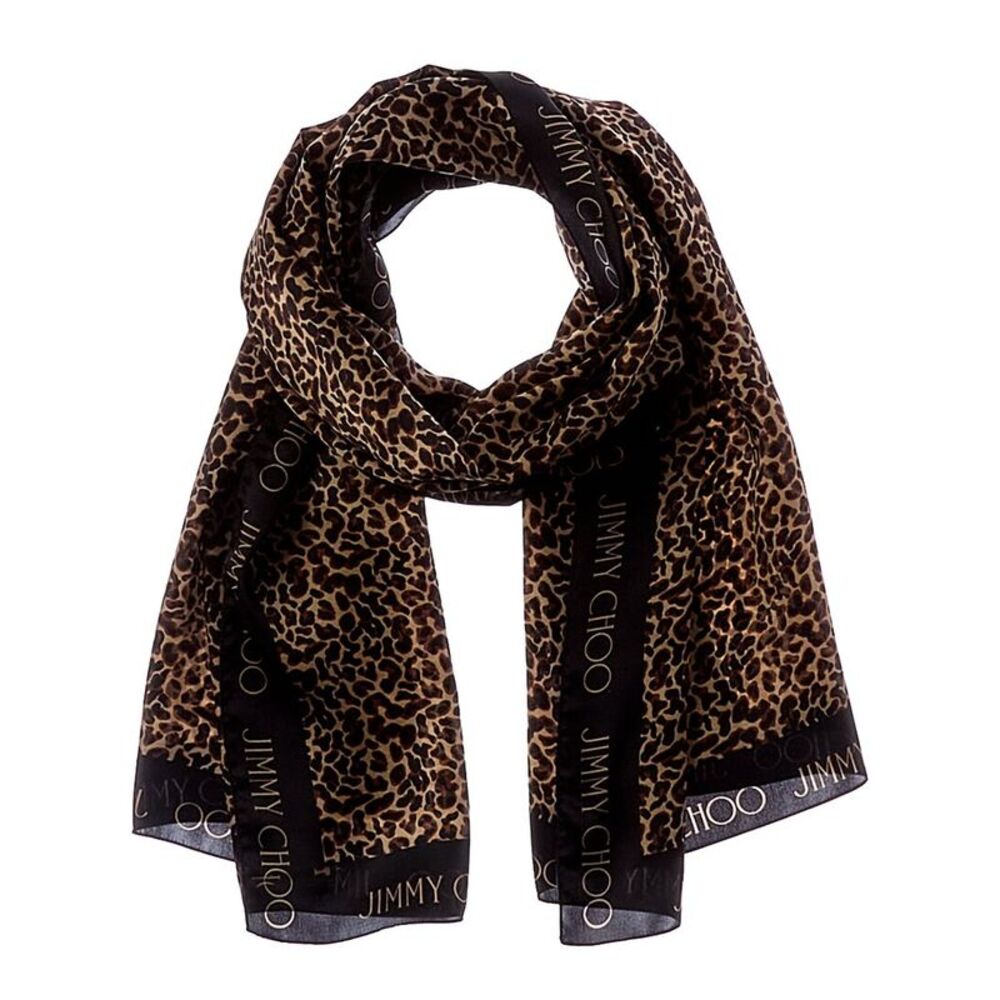 Jimmy Choo Logo Silk Scarf, Brown